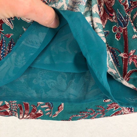 LOFT NWT Women's Size Small Iris Teal Blue Red Printed One Shoulder Top - Picture 10 of 11
